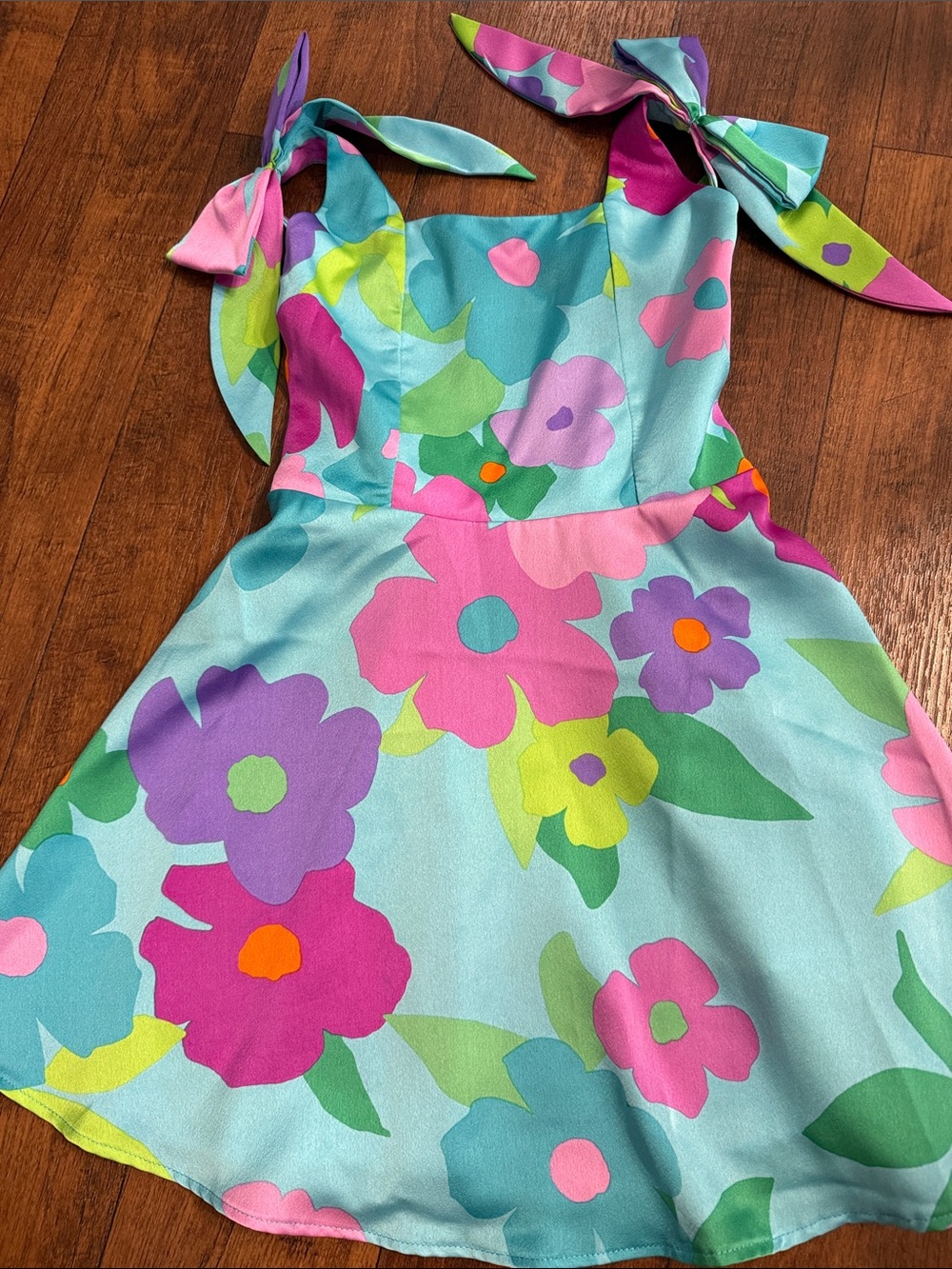 Girls' Aqua Floral Tie-Shoulder Sundress
